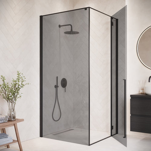 Badplaats Douchecabine Vancouver 90 x 90 x 190 cm - Zwart - Rookglas - Douchewand met Draaideur