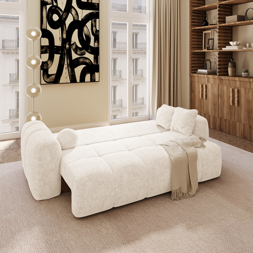 Premium Interiors - Slaapbank met opbergruimte SKY - gewaafd fluweel crème 260cm