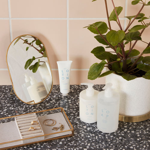 Hübsch sieradendoos Ecru - canvas/glas/ijzer - 26x13xh3cm