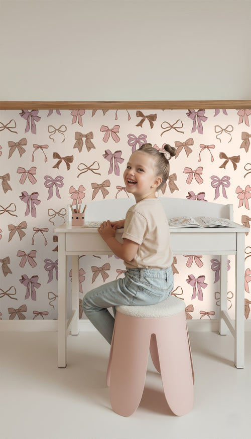 ESTAhome behang strikjes bruin, roze en paars - 50 x 900 cm - 131470