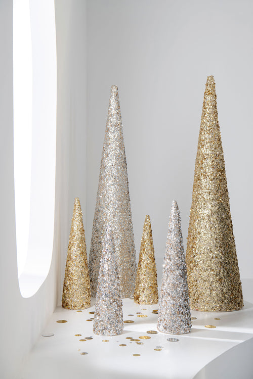 J-Line decoratie Kegel Pailletten Schuim - kunststof - champagne - large