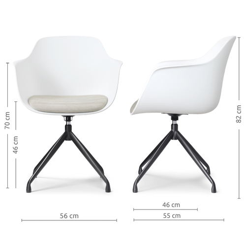 Nolon Nola-Liz draaibare eetkamerstoel wit met naturelbeige zitkussen - zwart onderstel