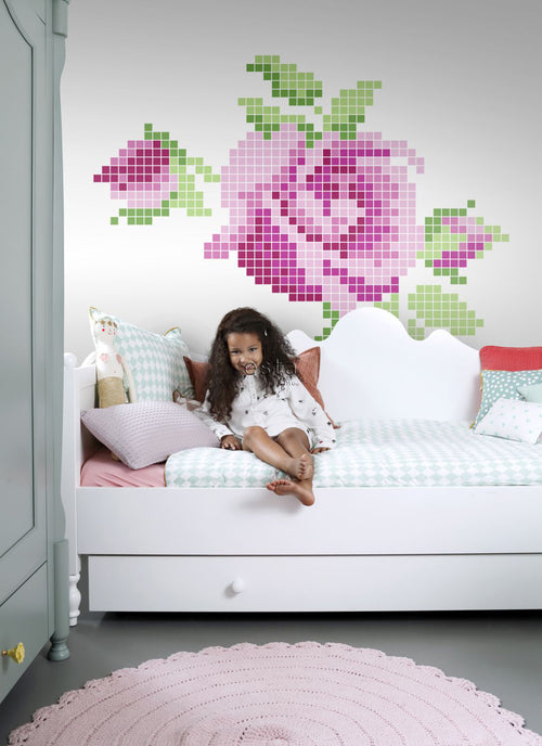 ESTAhome fotobehang gehaakte roos roze en groen - 200 x 279 cm - 158108 - vtwonen shop