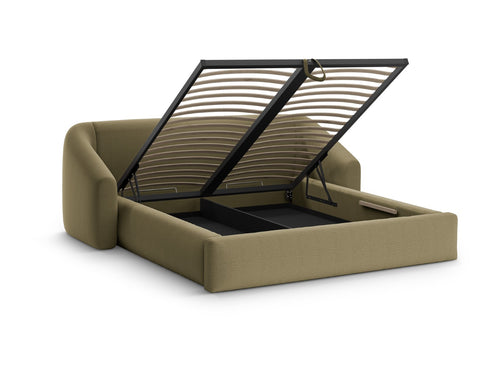 Cosmopolitan Design Opbergbed met hoofdeinde Campi 200x200cm structurele stof groente - 230x268x80cm