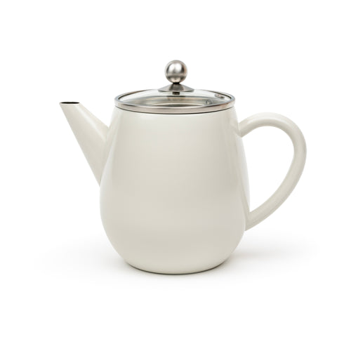 Bredemeijer - Dubbelwandige theepot Eva - 1,1 liter - Wit - Met filter