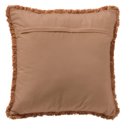 FRANCINE - sierkussen 45x45 cm - 100% katoen - bladmotief en franjes - Dusty Coral - roze