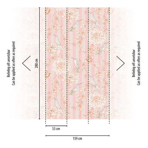 Livingwalls fotobehang bloemen en vogels roze, beige en oranje - 159 x 280 cm - AS-392021 - vtwonen shop