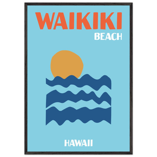 Artfulprints Poster met Lijst Hawaii - Waikiki Beach   - 70x100 cm - Blauw