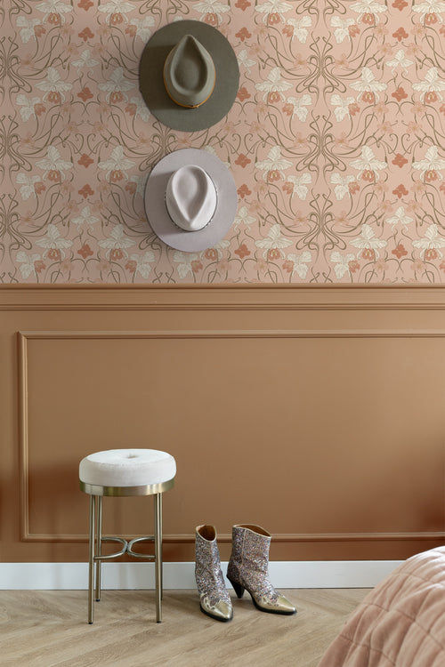 ESTAhome behang vintage bloemen in art nouveau stijl terracotta roze - 53 cm x 10.05 m - 139668 - vtwonen shop
