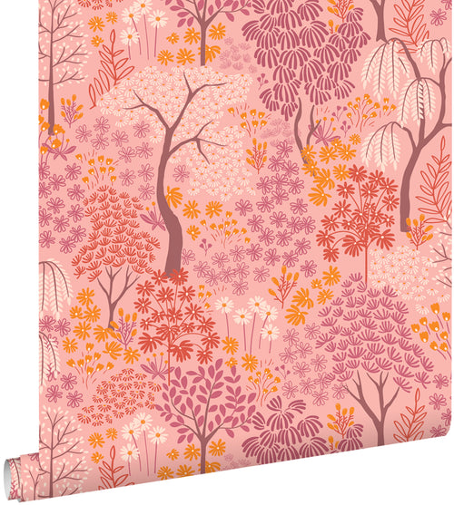 ESTAhome behang bomen en bloemen roze, paars en oranje - 50 x 900 cm - 131188 - vtwonen shop