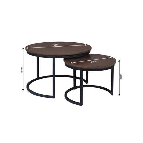 StarFurn Salontafel Otik - Rond Walnoot Hout - Set van 2 - 70x70x45cm