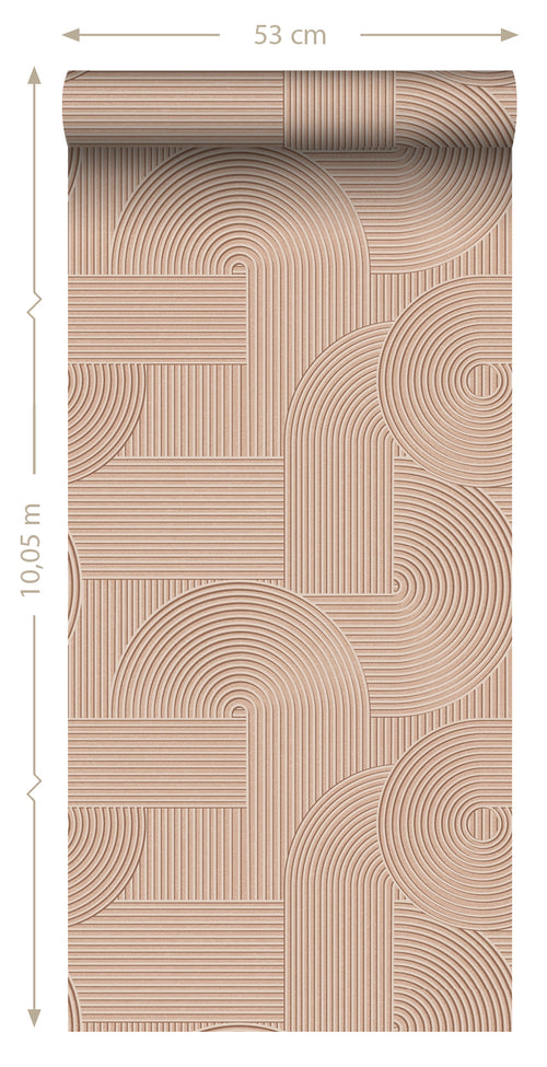 Origin Wallcoverings behang grafisch 3D motief terracotta roze - 53 cm x 10.05 m - 348017