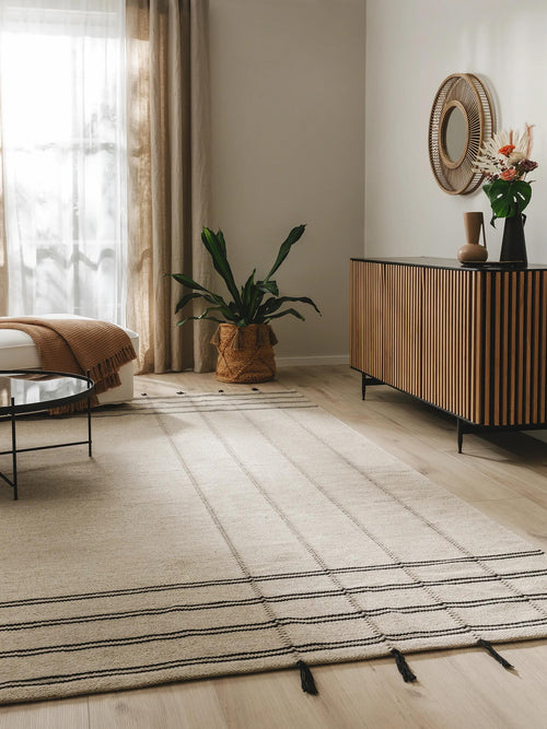 benuta wollen vloerkleed Kambiz - beige/zwart - 250x350 cm
