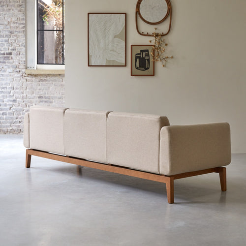 Tikamoon 3-zitsbank van massief eiken en ecru wol - Beige
