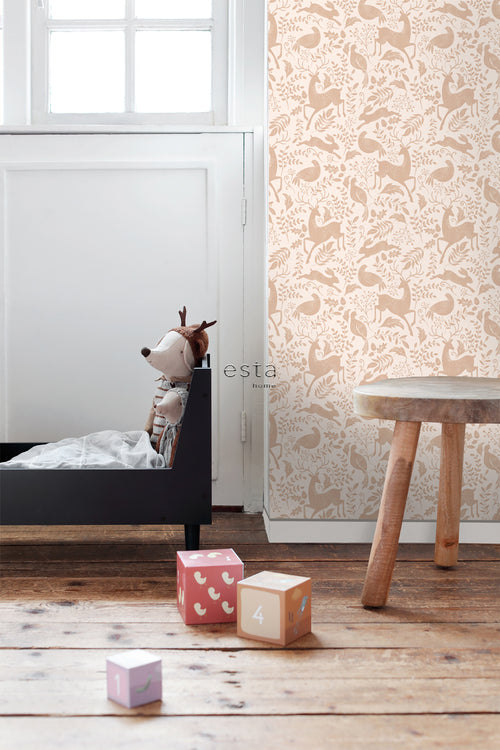 ESTAhome behang bos met bosdieren licht terracotta - 50 x 900 cm - 139530