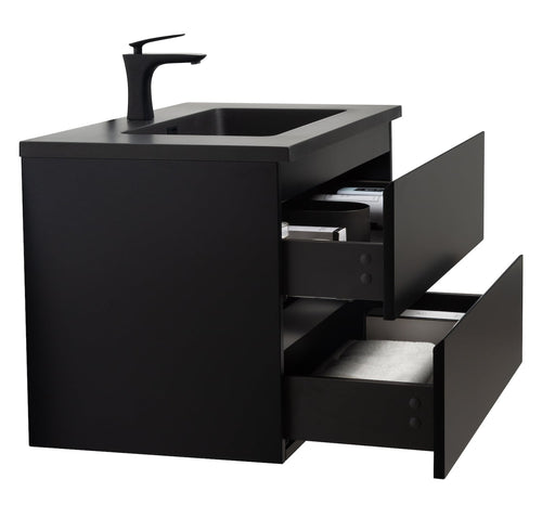 Badplaats Badkamermeubel Set Angela 80 cm – Mat Zwart – Badmeubel met Zwarte Wastafel
