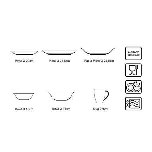 vtwonen Serviesset - Borden, Kommen en Mokken - Wit - Porselein - Servies set 36-delig - vtwonen shop