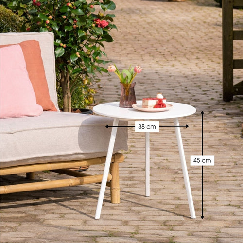 MMica Decorations Seatle Bijzettafel voor Buiten - Salontafel Rond - Plantentafel en Koffietafel - H45 x D38 cm - IJzer - Wit