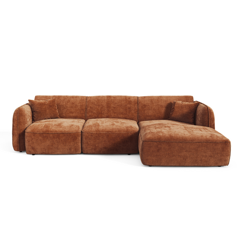 Premium Interiors - Rechthoekige hoekbank LOMI - gewaafd fluweel terracotta 274cm