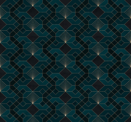 Sanders & Sanders fotobehang art deco motief petrolgroen en goud - 300 x 280 cm - 611846 - vtwonen shop