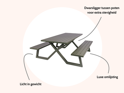 MaximaVida luxe aluminium picknicktafel Dex 200 cm olijfgroen met exclusieve omlijsting - vtwonen shop