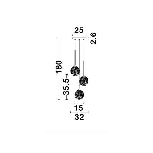 Merano Concord 3-lichts cluster hangende plafondlamp Helder gestructureerd glas, geborsteld goud staal LED G9