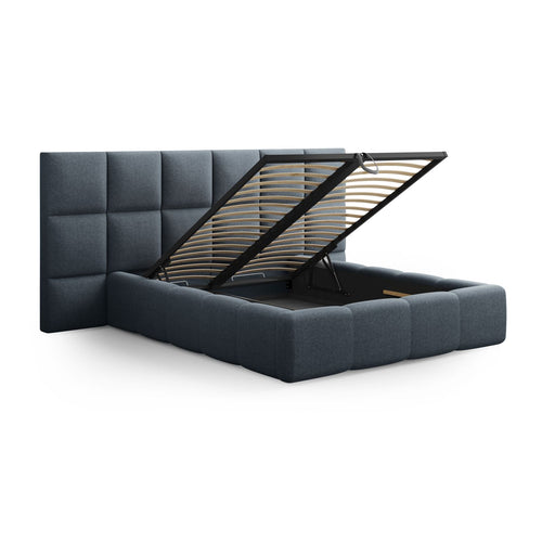Cosmopolitan Design - Opbergbed met hoofdeinde Livigno 200x140cm structurele stof donkerblauw - 230x200x125cm