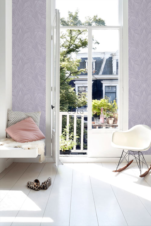 ESTAhome behang palmbladeren lila paars - 53 cm x 10.05 m - 139573