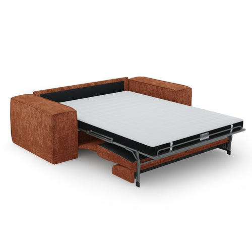 Premium Interiors - Snel uitklapbare slaapbank JUNE - gewaafd fluweel terracotta 216cm
