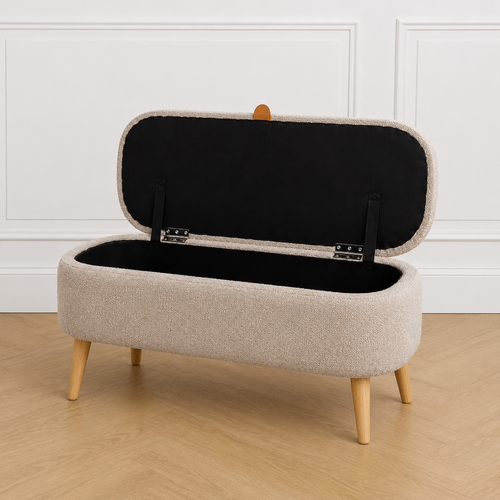 Nolon Juna bankje met opbergruimte bouclé taupe - 95 x 37 cm