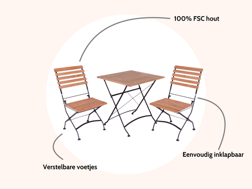 MaximaVida inklapbare vierkante acacia bistroset Toscana 70 cm zwart - stoelen zonder armleuning - vtwonen shop
