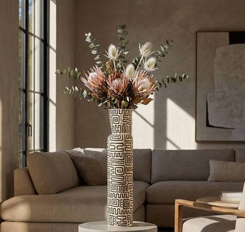 Mauro Ferretti vaas - Ø 16x86 cm - beige/zwart