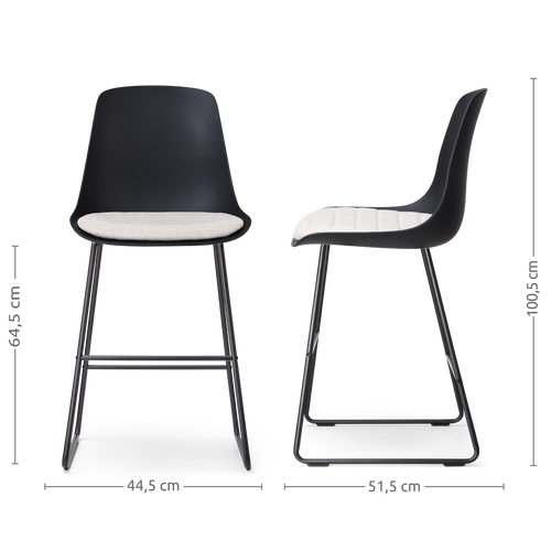 Nolon Nino-Liv Barkruk Zwart - Beige Kussen - Zwart Frame - 65cm