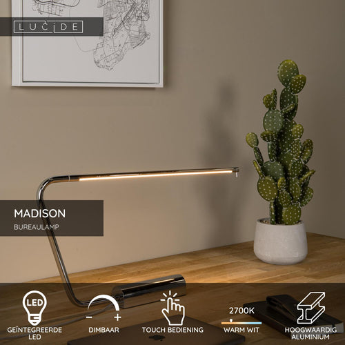 Lucide bureaulamp MADISON - Geïntegreerde LED - Chroom