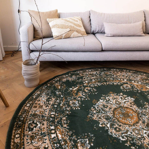 Interieur05 Rond Vintage Vloerkleed Keshan Groen - 190 x 190 cm - vtwonen shop