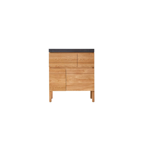 Tikamoon Massief eikenhouten en lavastenen badkamermeubel 80 cm - Naturel - vtwonen shop