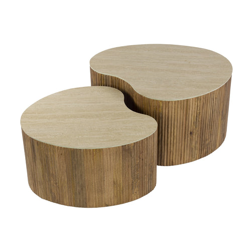 Giga Meubel Salontafel Nuovo - Niervormig Beige/Hout - Set van 2