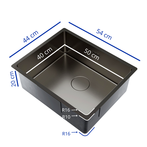 LOMAZOO Spoelbak Keuken Inferno - 50 x 40 cm - Gun Metal - RVS
