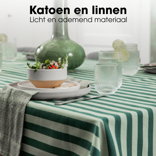 Mica Decorations Gestreept Tafelkleed voor Eettafel - Tafellaken voor Binnen en Buiten 250 x 140 cm - Tafelzeil 100% Katoen - Groen