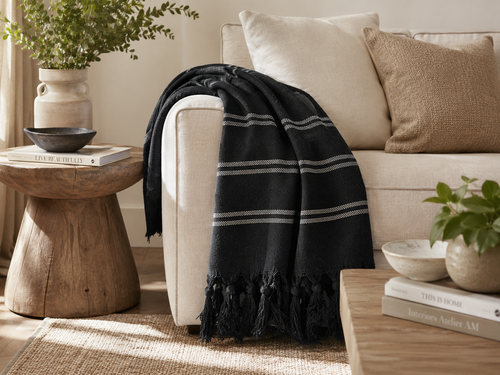 Originalhome Multifunctioneel kleed  Zwart/ Witte strepen - 210x100 cm