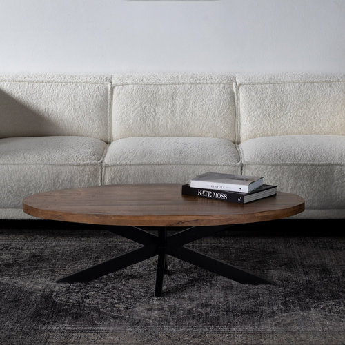 Giga Meubel Salontafel Mansour - Ovaal Bruin Hout - 130x70x40cm