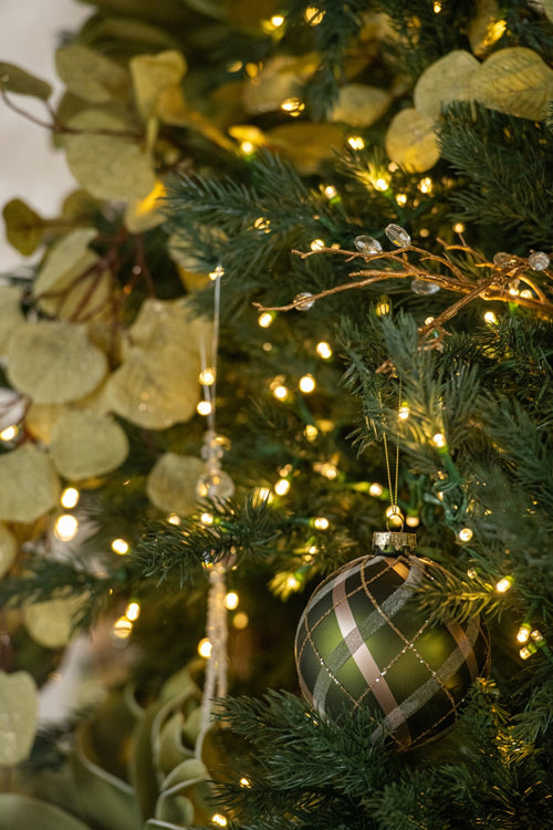 J-Line Kerstbal met ruitmotief - glas - groen/goud - small - assortiment van 3