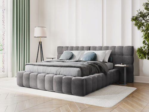 Cosmopolitan Design Opbergbed met dubbel hoofdbord Bali 140x200cm, flueel, grijs - 230x200x100cm