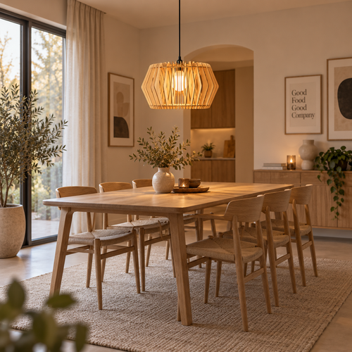 Bomerango Caeser S houten hanglamp small - met koordset zwart - Ø 43 cm
