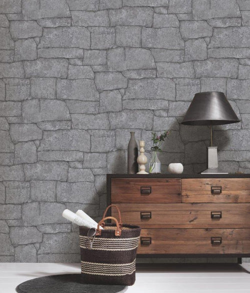 Erismann behang steen zwart - 53 cm x 10.05 m - 661452 - vtwonen shop