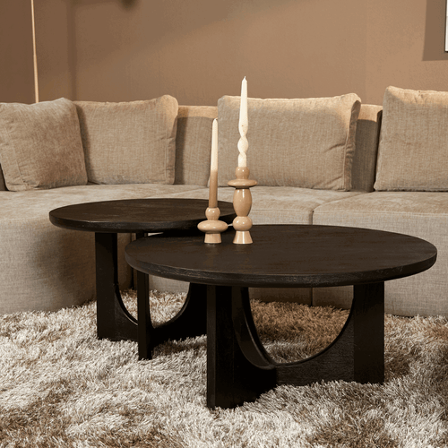 StarFurn Salontafel Guus - Rond Zwart Hout - 80x80x40cm - Set van 2 - vtwonen shop