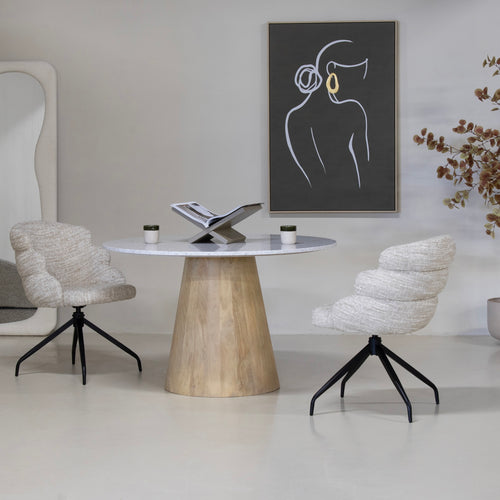 DÉJA Living Eettafel Sara Rond - Terrazzo/Hout - Naturel - 120x120x76cm - vtwonen shop