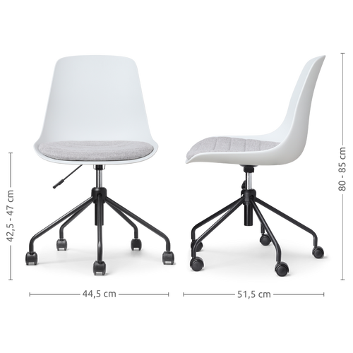 Nolon Nout-Liv Bureaustoel Wit - Lichtgrijs Kussen - Zwart Onderstel