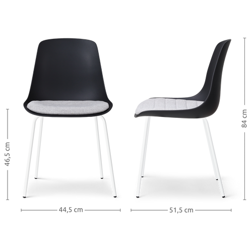 Nolon Nora-Liv Eetkamerstoel Zwart - Lichtgrijs Kussen - Witte Poten - vtwonen shop