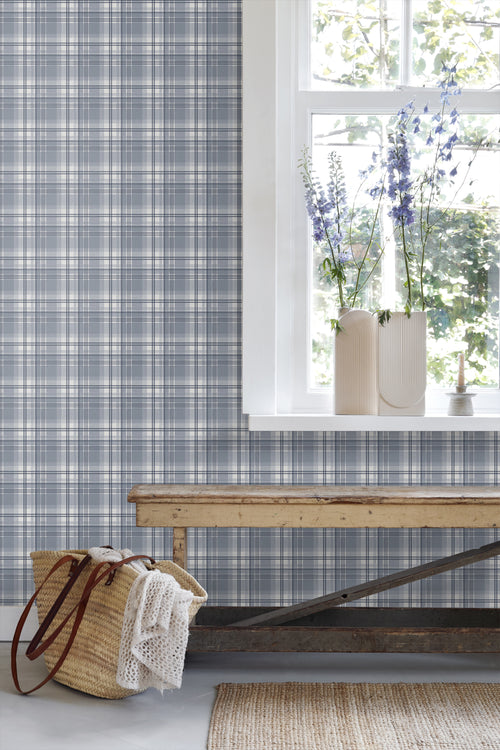 Sanders & Sanders behang ruiten donkerblauw - 53 cm x 10.05 m - 640712